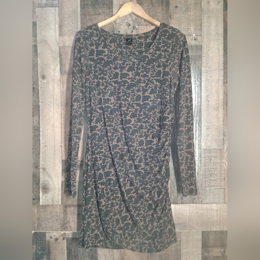 Peruvian Connection Long Sleeve Painted Ruched  Side Dress Size Medium